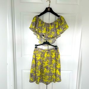 Lucy Paris Yellow Floral Crop Top and Skirt, Size Small